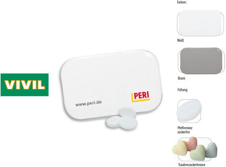 Klapp-Dose-96, blank 60 g, Inhalt: VIVIL Extra Strong, zuckerfrei (Dose)