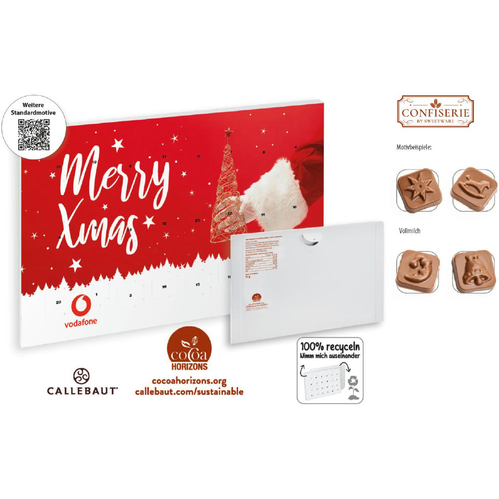 Wand Adventskalender Standardmotiv,   75 g, Inhalt: Callebaut Vollmilch Schokolade Kalender