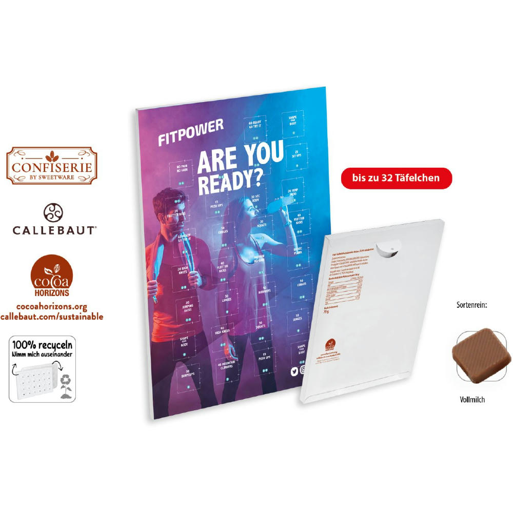 Countdown-Eventkalender Wandkalender,   individuell, Inhalt: Callebaut Vollmilch Schokolade Kalender