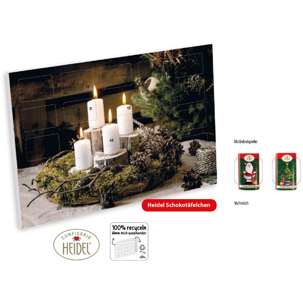 Wand Adventskalender HEIDEL Schokotäfelchen individuell bedruckt,   72 g, Inhalt: Heidel Schokoladentäfelchen