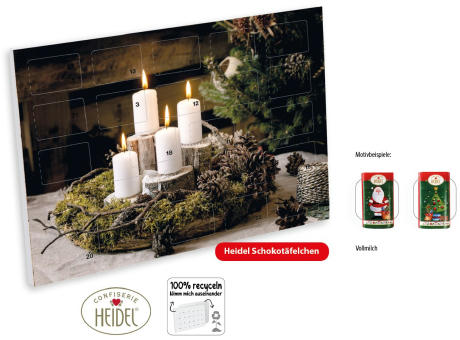 Wand Adventskalender HEIDEL Schokotäfelchen individuell bedruckt,   72 g, Inhalt: Heidel Schokoladentäfelchen