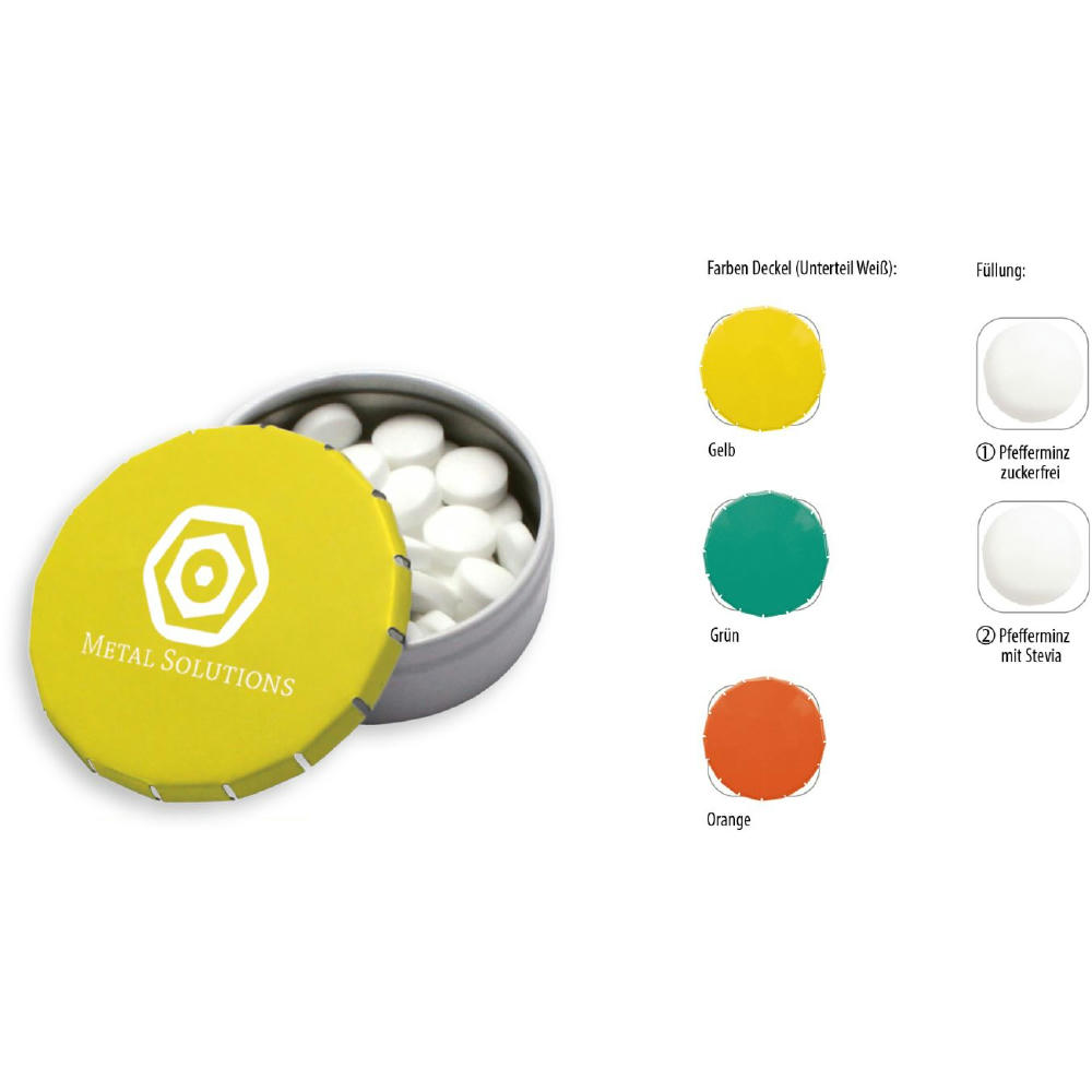 Klick-Dose-45 Duo Colour, grün / weiß 12 g, Inhalt: Pfefferminz-Pastillen; Stevia