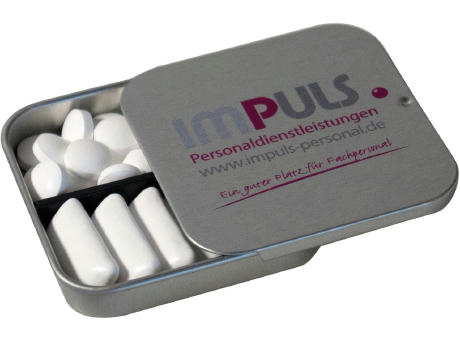 Twin Tin, weiß individuell, Inhalt: Bunte Fruchtdragees gemischt (Dose)