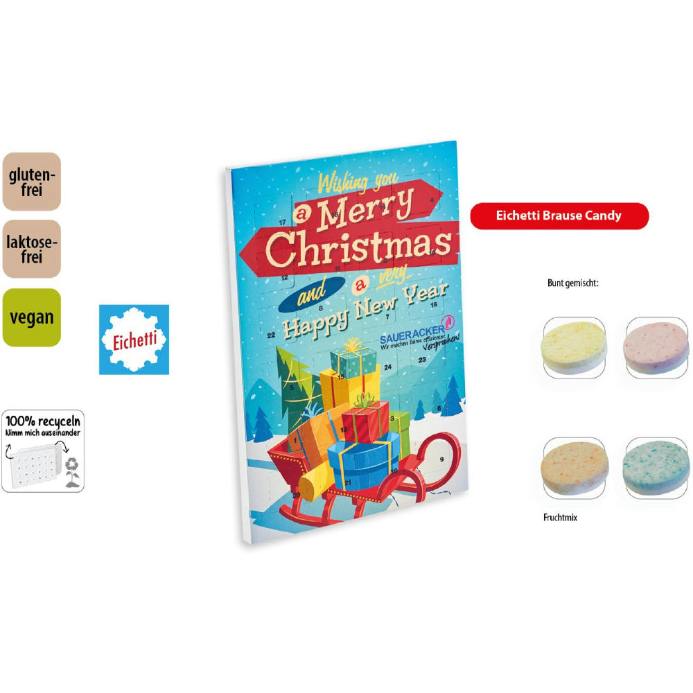 Tisch Adventskalender Eichetti Brause Candy,   75 g, Inhalt: Brause Candy (Kalender)