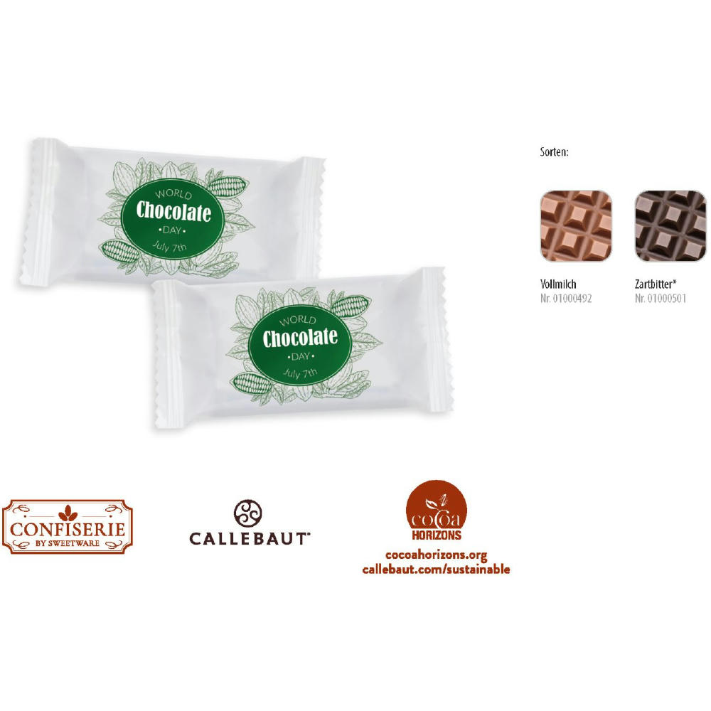 Schokolade 10 g Täfelchen,   1 Stück, Inhalt: Callebaut Vollmilch