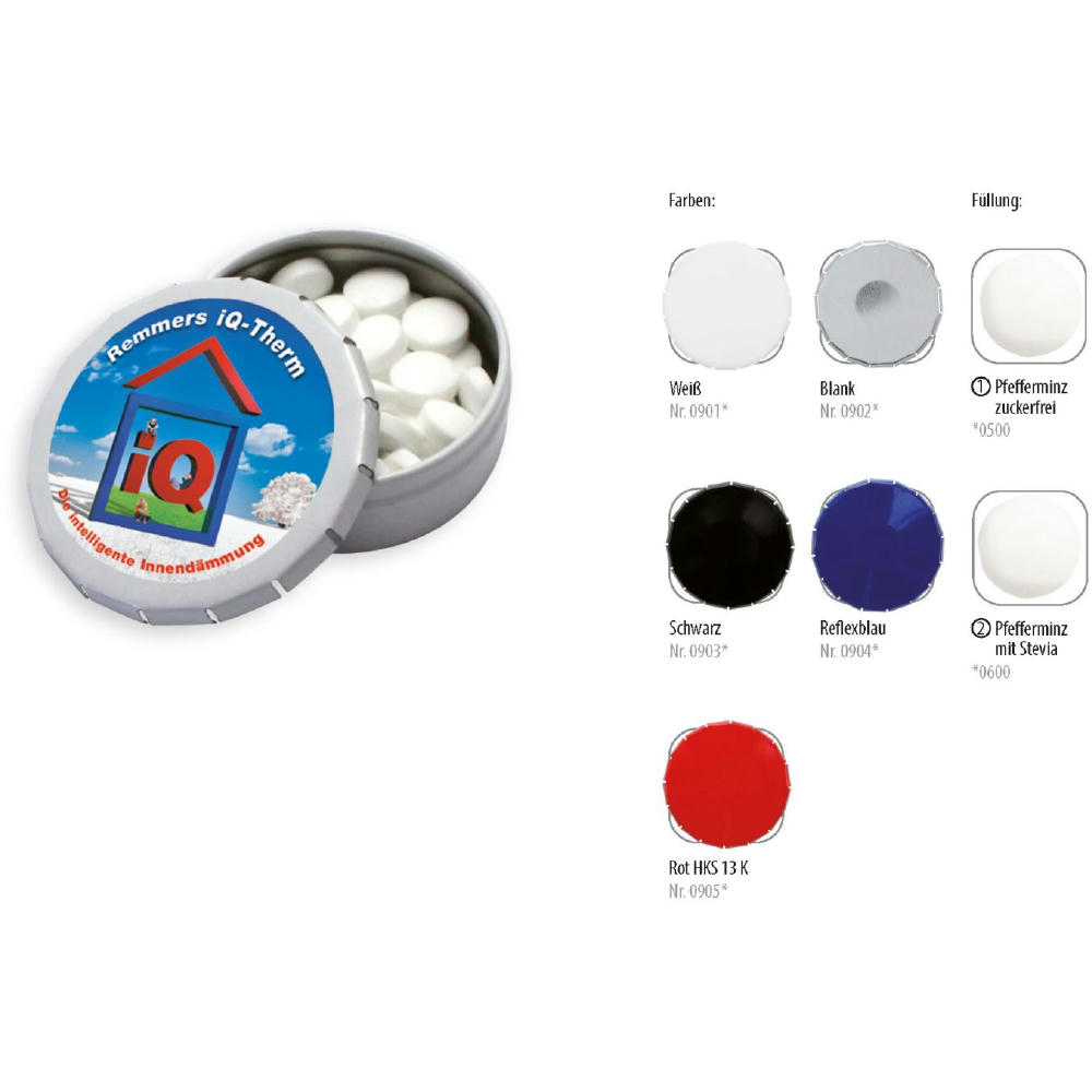 Klick-Dose-45, reflexblau 12 g, Inhalt: Pfefferminz-Pastillen; Stevia