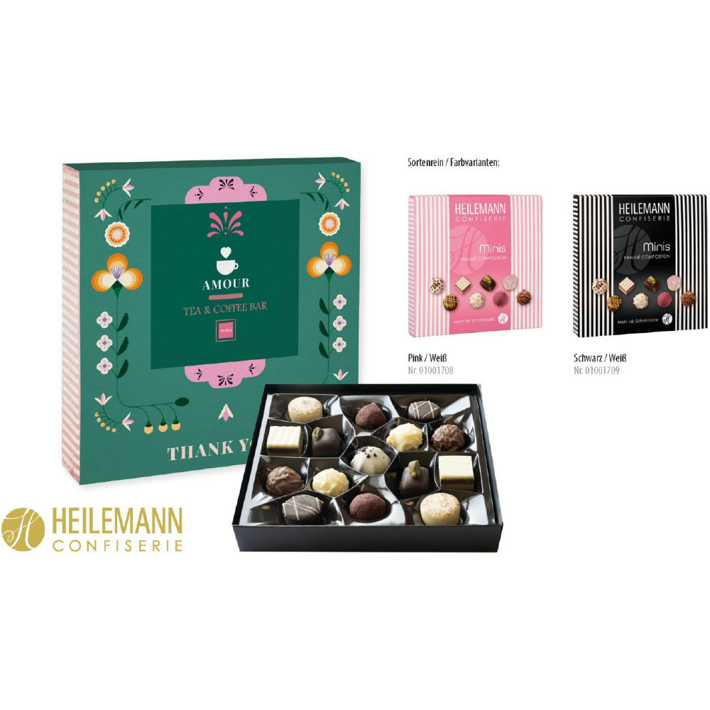 Heilemann Mini Pralinés im Schuber, schwarz/weiß 91 g, Inhalt: Heilemann Mini Pralinés