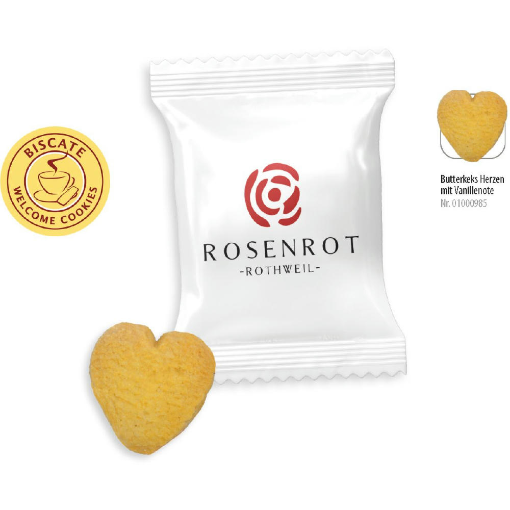 Butterkeks Herzen Flowpack,   1 Stück, Inhalt: Butterkeks Herzen