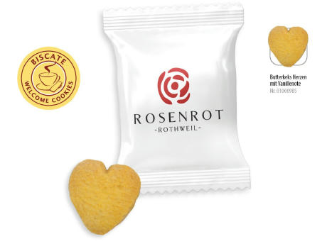 Butterkeks Herzen Flowpack,   1 Stück, Inhalt: Butterkeks Herzen