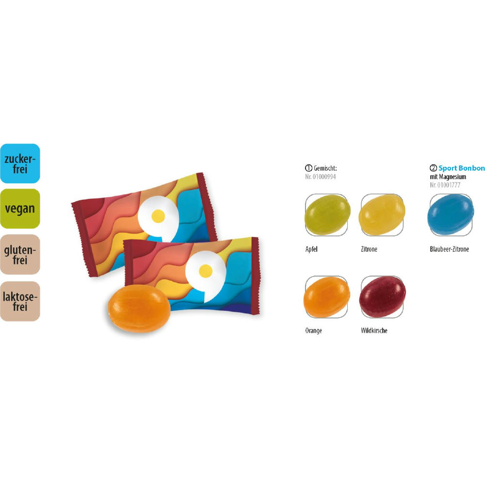 Bonbon zuckerfrei vegan Flowpack,   1 Stück, Inhalt: Bonbon zuckerfrei bunt gemischt, vegan