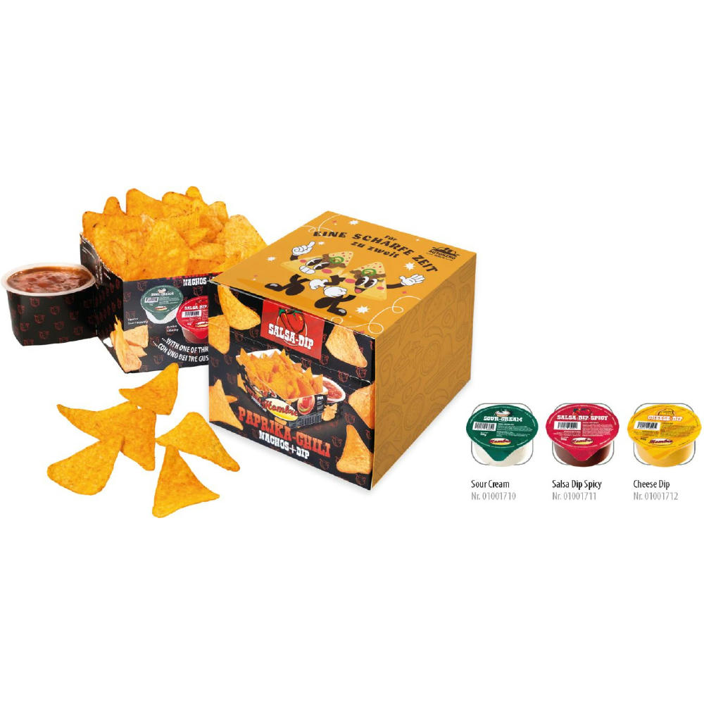 Nacho Box im Schuber,   190 g, Inhalt: Nachos Paprika-Chili, Sour Cream