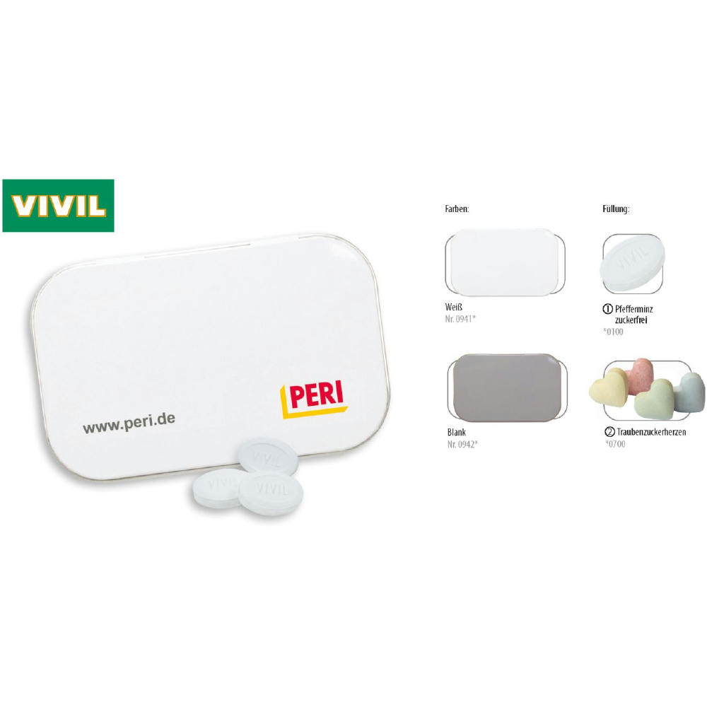 Klapp-Dose-96, blank 60 g, Inhalt: VIVIL Extra Strong, zuckerfrei (Dose)