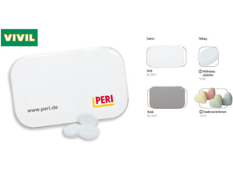 Klapp-Dose-96, blank 60 g, Inhalt: VIVIL Extra Strong, zuckerfrei (Dose)