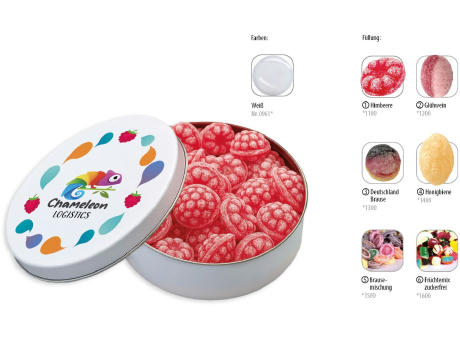 Runddose 99, weiß 120 g, Inhalt: Himbeer Bonbon