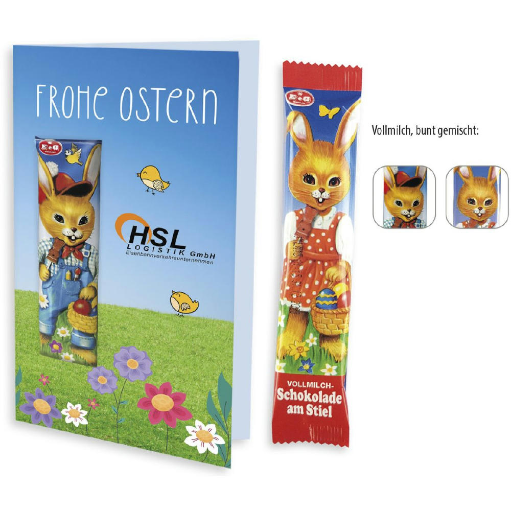 Osterkarte mit Schoko-Lolly,   1 Stück, Inhalt: Schoko-Lolly