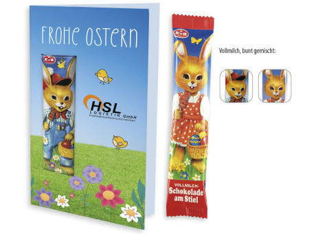 Osterkarte mit Schoko-Lolly,   1 Stück, Inhalt: Schoko-Lolly