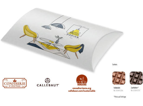 Schokolade 100 g Tafel in Kissenschachtel,   1 Stück, Inhalt: Callebaut Vollmilch Schokolade Kalender