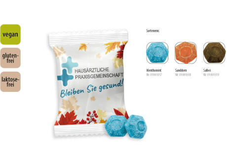 Hustenbonbon Duopack Werbetüte,   2 Stück, Inhalt: Hustenbonbon Sanddorn