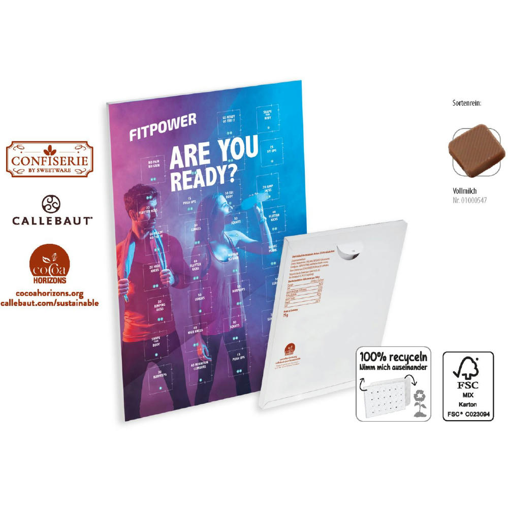 Countdown-Eventkalender Wandkalender,   individuell, Inhalt: Callebaut Vollmilch Schokolade Kalender