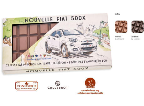 Schokolade 100 g Tafel im Karton,   1 Stück, Inhalt: Callebaut Vollmilch Schokolade Kalender