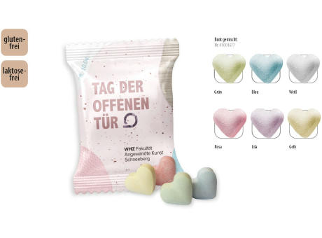Traubenzuckerherzen bunt Werbetüte,   4 Stück, Inhalt: Traubenzuckerherzen bunt
