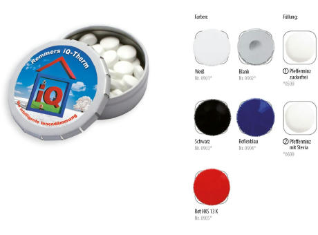 Klick-Dose-45, rot HKS 13 K 12 g, Inhalt: Pfefferminz-Pastillen; Stevia