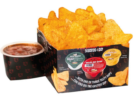 Nacho Box im Schuber,   190 g, Inhalt: Nachos Paprika-Chili, Cheese Dip