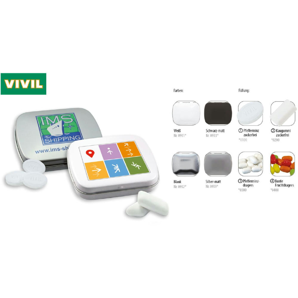 Klapp-Dose-59, blank 20 g, Inhalt: VIVIL Extra Strong, zuckerfrei (Dose)