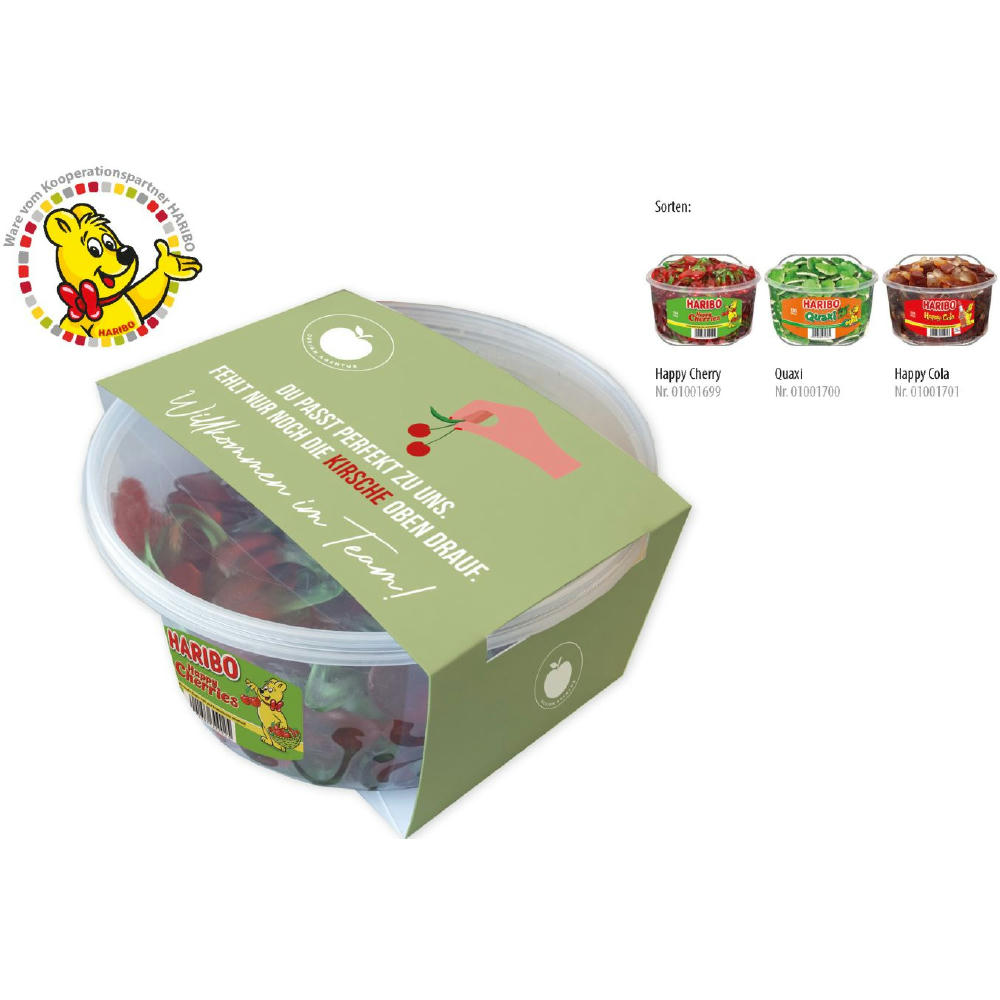HARIBO Runddosen mit Kartonbanderole,   150 Stück, Inhalt: HARIBO Quaxi