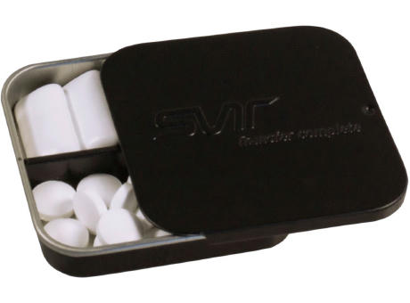 Twin Tin geprägt, schwarz individuell, Inhalt: Pfefferminzdragees (Dose)