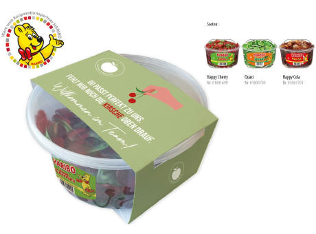 HARIBO Runddosen mit Kartonbanderole,   150 Stück, Inhalt: HARIBO Happy Cherry