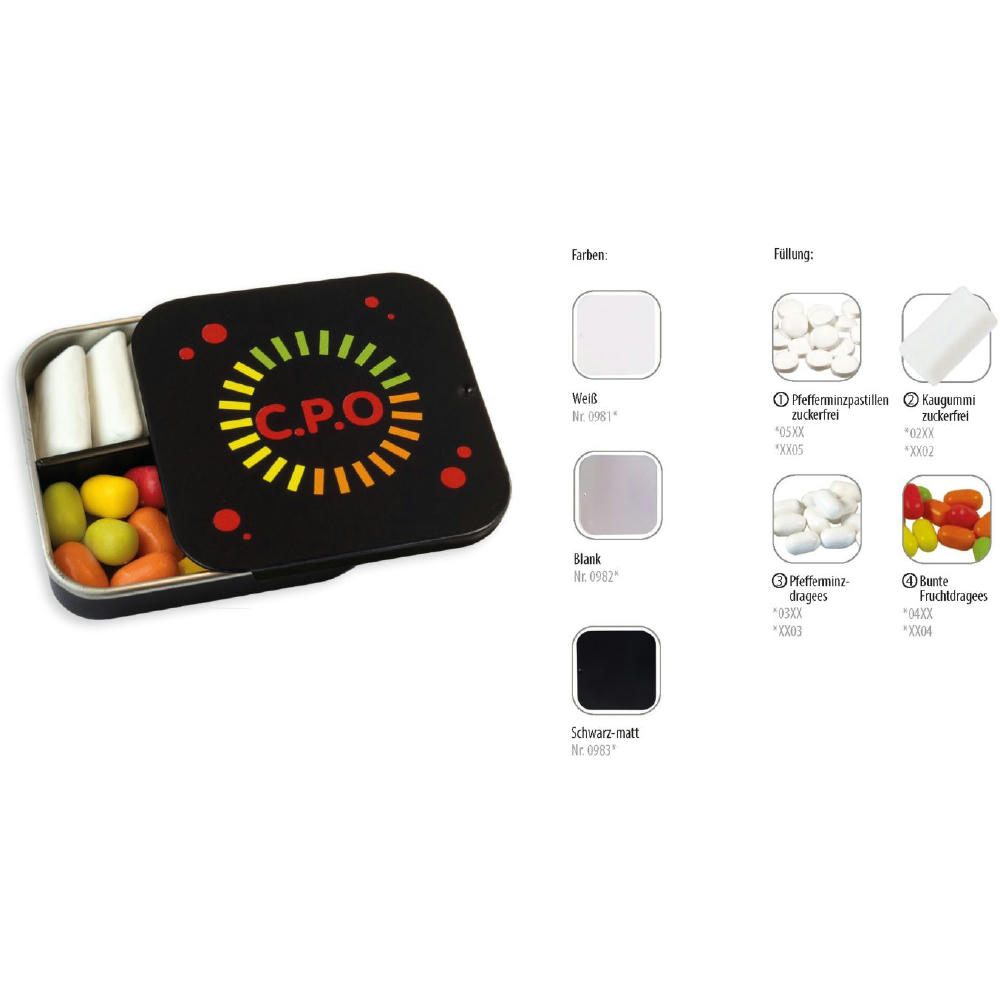 Twin Tin, blank individuell, Inhalt: Kaugummi Dragees zuckerfrei (Dose)