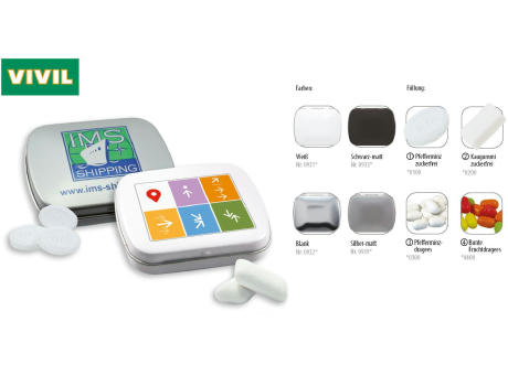 Klapp-Dose-59, silber-matt 20 g, Inhalt: VIVIL Extra Strong, zuckerfrei (Dose)