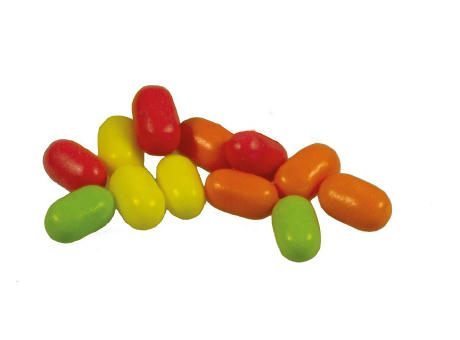 Klapp-Dose-59 geprägt, blank 20 g, Inhalt: Bunte Fruchtdragees gemischt (Dose)