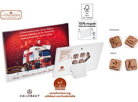 Tisch Adventskalender personalisiert,   60 g, Inhalt: Callebaut Vollmilch Schokolade Kalender