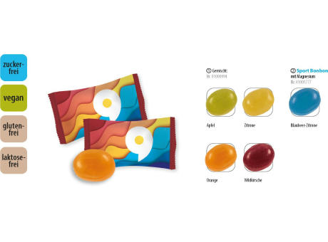 Bonbon zuckerfrei vegan Flowpack,   1 Stück, Inhalt: Sport Bonbon mit Magnesium