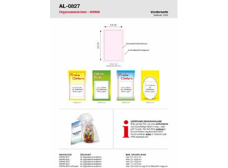 Organzasäckchen "Hansi", mit Grußkarte