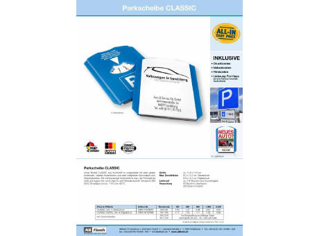 Parkscheibe CLASSIC inkl. 1c Werbedruck