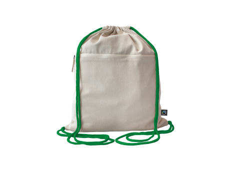 Fairtrade Baumwollrucksack Toni, Kordelfarbe green