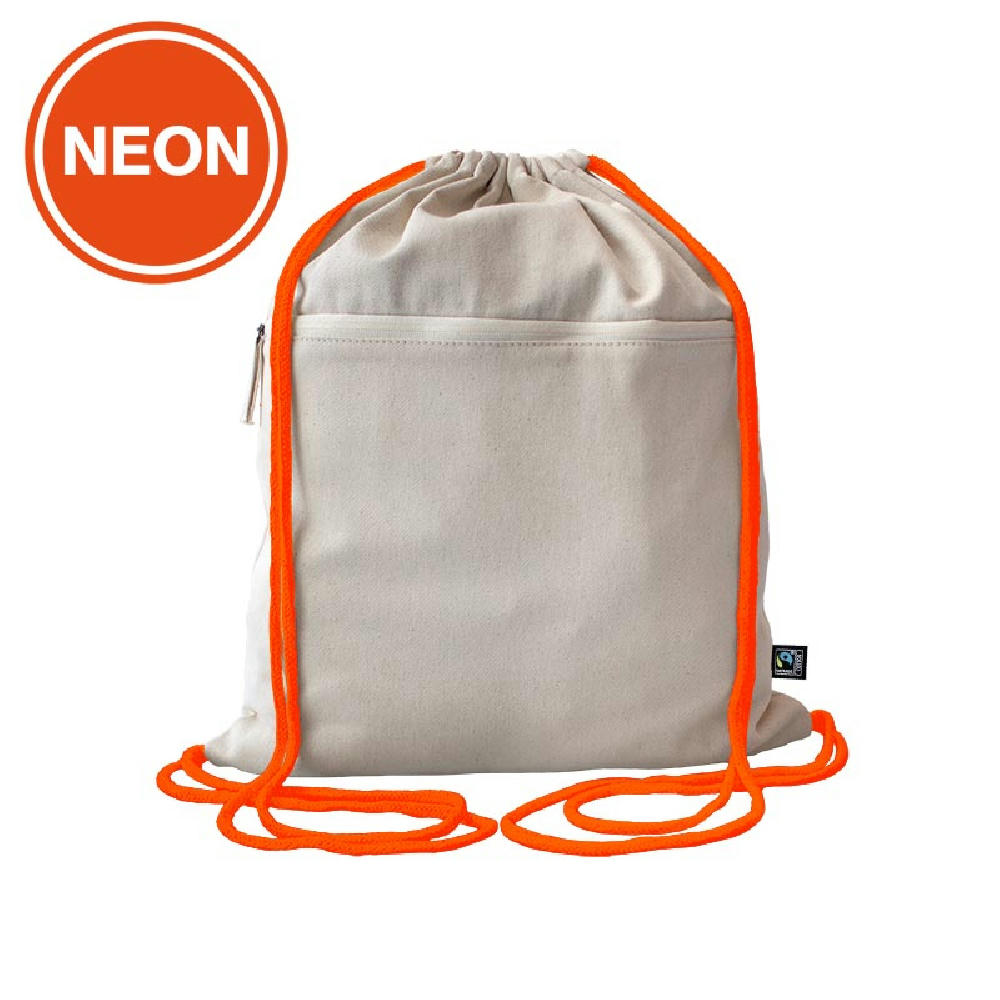 Fairtrade Baumwollrucksack Toni, Kordelfarbe neon orange