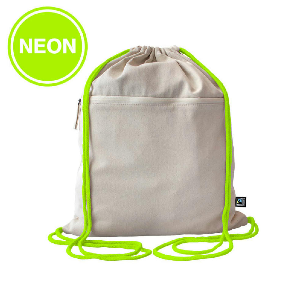 Fairtrade Baumwollrucksack Toni, Kordelfarbe neon yellow