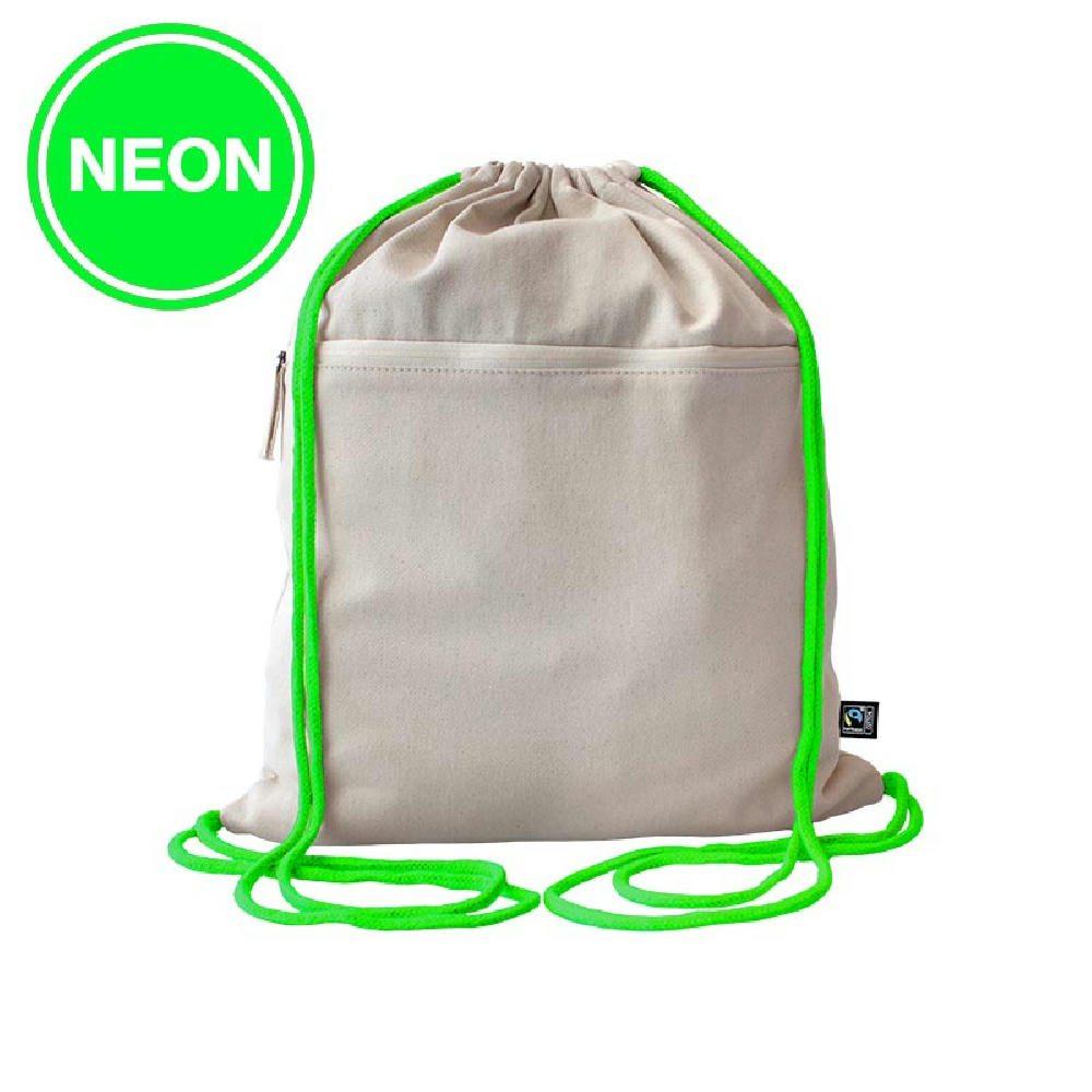 Fairtrade Baumwollrucksack Toni, Kordelfarbe neon green
