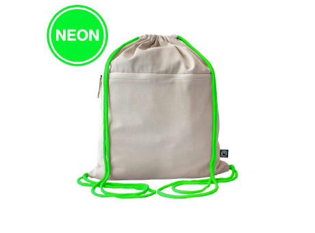 Fairtrade Baumwollrucksack Toni, Kordelfarbe neon green