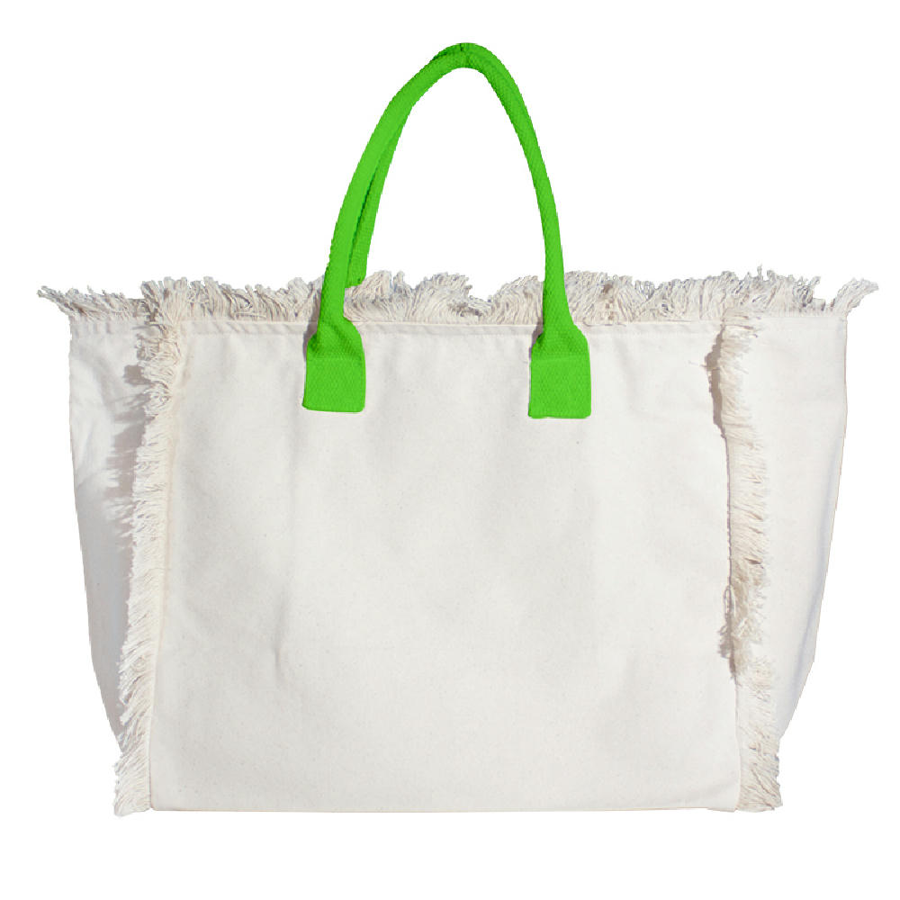 Organic Fairtrade Strandtasche Lola mit farbigen Henkeln neon green