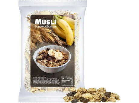 Müsli Knusper Banane-Schoko, ca. 60g, Express Maxi-Tüte mit Etikett