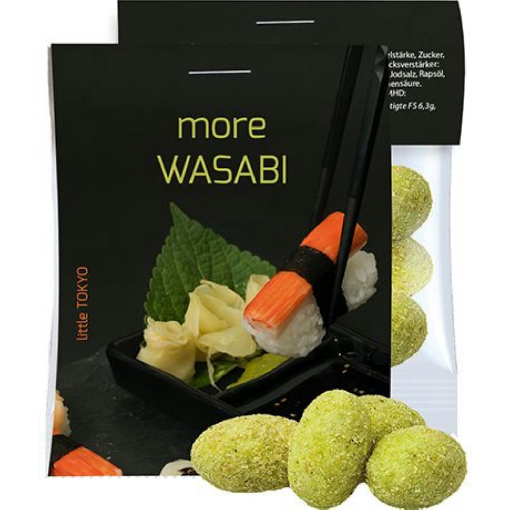 Erdnüsse Wasabi, ca. 10g, Express Midi-Tüte mit Werbereiter