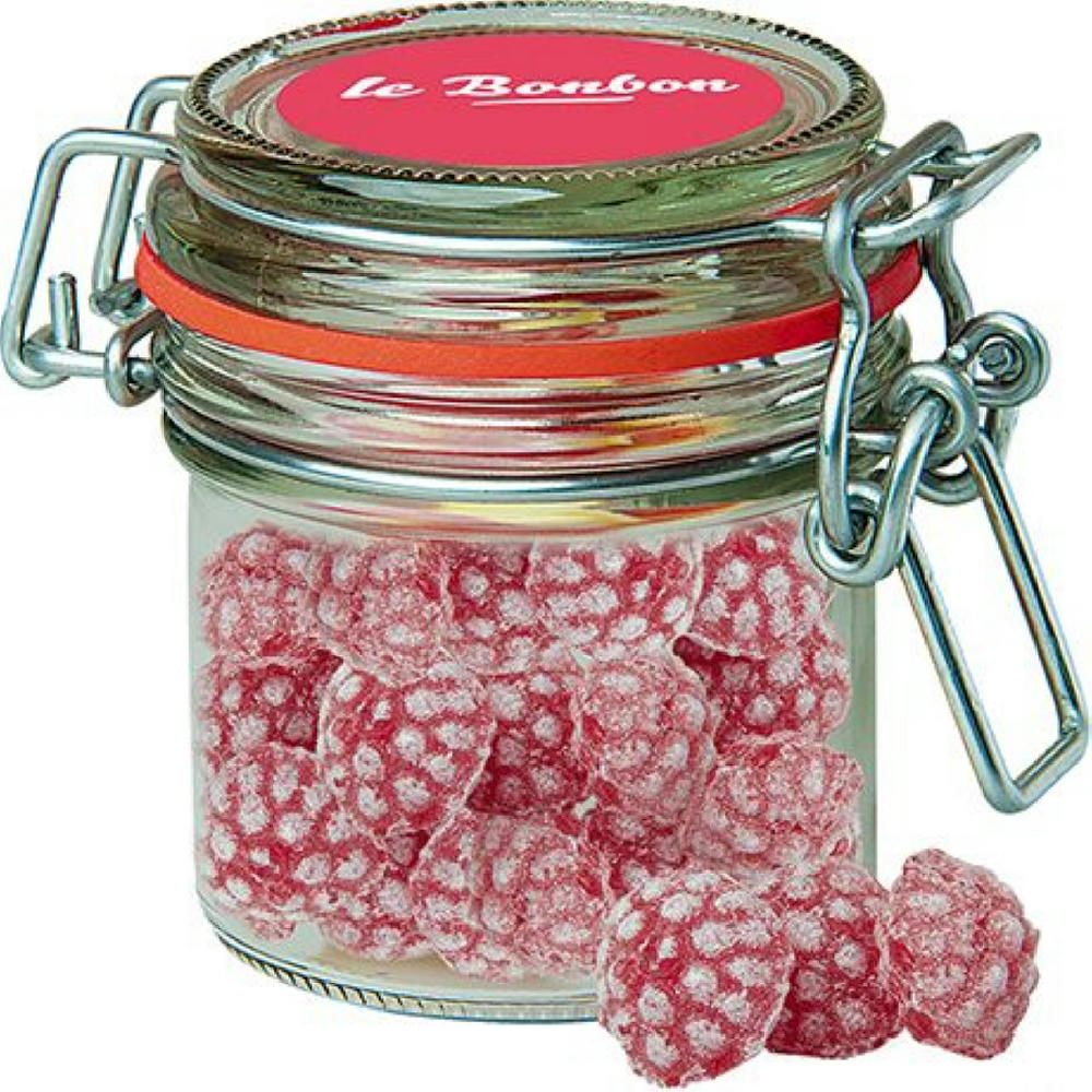 Himbeer Bonbons, ca. 60g, Bonbonglas Mini