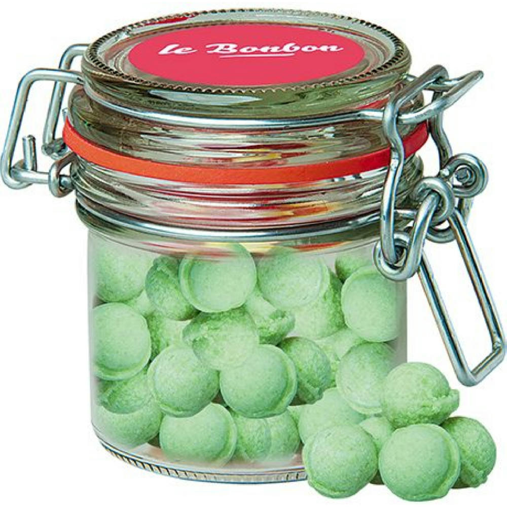 Waldmeister-Brause Bonbons, ca. 60g, Bonbonglas Mini