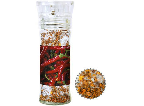 Gewürzmischung Chili-Salz, ca. 35g, transparente Gewürzmühle