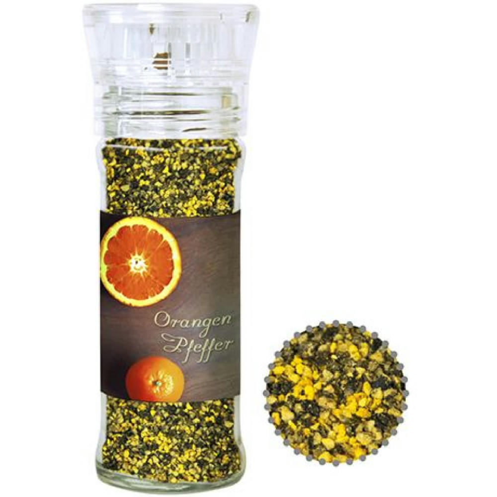 Gewürzmischung Orangen-Pfeffer, ca. 45g, transparente Gewürzmühle